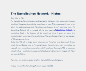 thenamelistings.org: The Namelistings Network - HIATUS.
