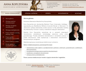 adwokat-kopczynska.com: Kancelaria Adwokacka Łódź, Porady prawne -  Adwokat Anna Kopczyńska
Adwokat Anna Kopczyńska. Kancelaria Adwokacka w Łodzi, świadczy porady i kompleksową obsługę  prawną dla firm i osób prywatnych