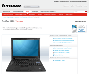 lenovo-thinkpad-x301-laptop.com: Lenovo - Laptop computers - ThinkPad X301
Lenovo ThinkPad X301 notebooks. Our thinnest ThinkPad ever with large widescreen, TouchPad, optical drives, solid-state drives, fast CPU and the latest digital display technologies.