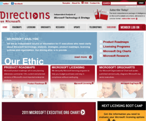 microsoftlicensingseminar.com: Microsoft Licensing, Org Charts, Roadmaps | Directions on Microsoft
Directions on Microsoft is the only independent organization in the world devoted exclusively to tracking Microsoft.