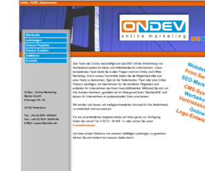 ondev.de: Werbeagentur in Paderborn Marketingagentur Bielefeld Detmold Gütersloh
Informationen über die Online Werbeagentur ONDEV Marketingagentur in Paderborn Bielefeld Detmold Gütersloh