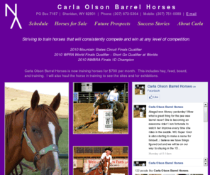 carlaolsonbarrelhorses.com: Carla Olson Barrel Horses
Carla Olson Barrel Horses of Sheridan, Wyoming - striving to train horses that will consistently compete and win at any level of competition.