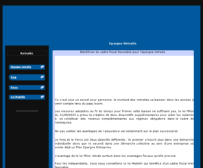 retraite-epargne.com: Epargne retraite : PERP, PERCO, loi madelin
Découvrez tous les dispositifs pour préparer votre retraite.