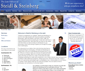 steidl-steinberg.com: Steidl and Steinberg is a law firm that helps people with financial problems including bankruptcy, wills and estates, and taxes. >  Home
Steidl and Steinberg is a law firm run by attorneys Ken Steidl and Kenny Steinberg that helps people with financial problems including bankruptcy, wills and estates, and taxes.