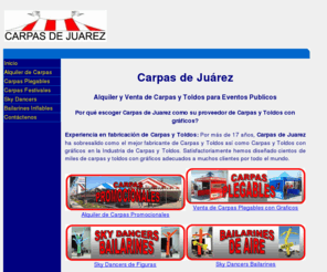 carpasdejuarez.com: Venta de carpas, fabricante de toldos, alquiler carpa para eventos, fiestas
Alquiler y venta de carpas para eventos corporativos, toldos para bodas, renta de carpa para fiestas, fabricante de carpas plegables con graficos, empresa de carpas festivales, compania, fabrica de carpas y toldos en Mexico.