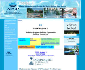 apspregion3.org: Home - Welcome to the Association of Pool & Spa Professional Region
Welcome to the Association of Pool & Spa Professional Region 3 web site, where you can find the most up-to-date information on regional news, association education programs, exciting events, and more. 
