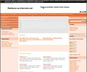reklama-na-internetu.net: Reklama, reklamní předměty, reklamní textil, dárkové předměty
Reklama, reklamní předměty, reklamní textil, dárkové předměty
