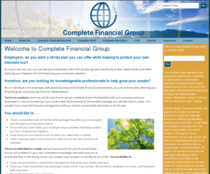 cfgtest.com: » Home | CFG Test Site
Complete Financial Group provides financial services and consulting for individuals and businesses.  We are located in the Portland Metropolitan Area.