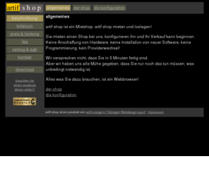 artif-shop.com: artif shop - mietshop - online shop zum mieten, verkaufen im internet
artif shop - mietshop - online shop zum mieten, verkaufen im internet, e-commerce, software, artif, artif systems