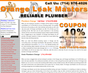 plumbingorange.com: Plumbers Orange
714-978-4026 Orange Leak Masters are plumbers in the Orange providing service to cities throughout Orange County. When you need drain plumbers call for fast efficient service, licensed & bonded.