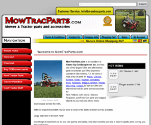 mowtracparts.com: MowTracParts.com,San Antonio,TX,Gravely,Exmark,parts,Ford,Kohler,Oregon,Shindiawa
MowTracParts.com carries parts for the Outdoor Power industry as well as Tractor parts and accessories. All of your Gravely mower zero turn and Exmark mower parts found online!