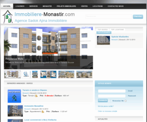 immobiliere-monastir.com: Immobilière Monastir :: Agence Sadok Ajina Immobilière
Immobilière Monastir :: Agence Sadok Ajina Immobilière  pour la location et la vente des appartements , villa , maison , duplex , terrain et triplex à monastir tunisie