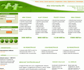 mile.hu: Mile Informatika honlap főlap - domain regisztráció, webhosting, szerver üzemeltetés, honlap tervezés
Mile Informatika Kft kezdőlap