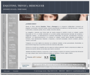 asesorelche.com: Abogados Asesores en Elche Alicante Esquitino Trives y Berenguer. Bufete, despacho, asesoría y abogado empresa.
Abogados asesores en Elche Alicante, bufete y despacho empresa.  Jurídico, fiscal y laboral. Abogado especialista en defensa juicios, indemnizaciones accidentes de tráfico, herencias, divorcios y despidos.