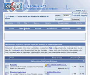 e-carabin.net: E-Carabin - Le forum officiel des étudiants en médecine de France
e-carabin le forum des étudiants en médecine et des carabins de france.