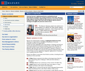 mazars-asiapacific.com: Mazars in Asia-Pacific - Mazars Group
Asia has become a global growth driver,and both local and international companies are seeking assistance from firms offering a large range of expertise whilst having a presence across the principal markets of the region. This is the case for Mazars who are forever striving to strengthen its presence and services.