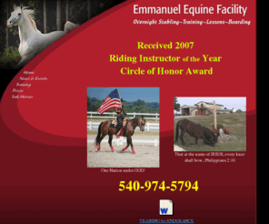 emmanuelequinefacility.com: Overnight Stabling at Emmanuel Equine Facility
Overnight stabling & layover, Horse training, lessons, boarding.  
Certified Instructor.