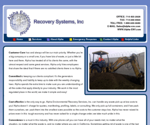 alpha-env.com: :: Welcome to Alpha Environmenta Recovery Systems, Inc.::
Soil Disposal.Hazardous & non-hazardous waste transportation and disposal.PCB disposal.Wastewater disposal. Debris Disposal. Waste Management.Waste Hauler.