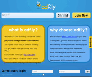 adflymail.com: adf.ly - The URL shortening service that pays you! Earn money for every visitor to your links.
Earn money for each visitor to your shortened links with adf.ly! Use a URL shortening service that pays.