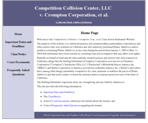 californiaplasticaddittivessettlement.com: Competition Collision Center, LLC   v. Crompton Corporation, et al. - Home
