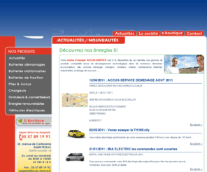 accus-service.fr: Accus Service, Bordeaux, vente et reparation accumulateurs electriques, service maintenance
Accus Service, Bordeaux, vente et reparation accumulateur, pile, armoire d’énergie, chargeur, onduleur, solaire, maintenance batteries industrielles, éclairage de secours ...