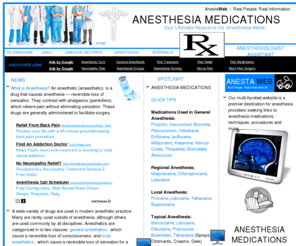 insulinresearch.com: The Ultimate Anesthesia Medications Website
Find Anesthesia Medications Quick Tips, Anesthesia Medication News, Anesthesia Medication Uses, Anesthesia Drugs, Anesthesia Medications Used for Intubation and General Anesthesia and More...