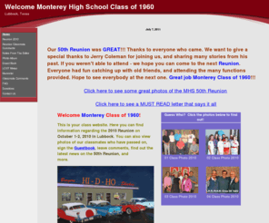 mhs60classmates.org: mhs60classmates.org
Welcome to the Lubbock Monterey 1960 Reunion Website. A place to rekindle friendships and relive great memories.
