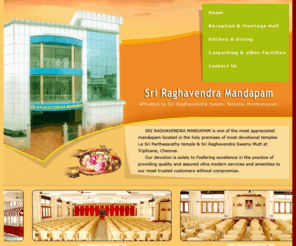 sriraghavendramandapam.com: Sri Raghavendra Mandapam : Marriage Hall Chennai
Marriage Halls in Chennai Mandapams in Chennai Marriage Related Services Wedding Sites on Chennai Marriage For anything related to Marriage Chennai AC marriage hall wedding hall kalyana mandapam