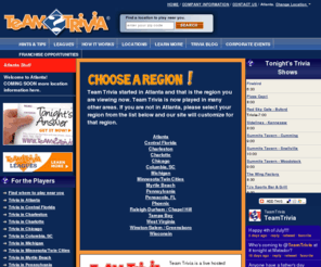 teamtriviadc.info: Team Trivia - Live Trivia played with friends - Atlanta
Team Trivia is live hosted trivia played by teams in Atlanta, Charleston, chicago, deleware, jacksonville, minnesota, pennsylvania, pensacola, phoenix, tampa, winsconsin