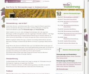 weinwanderung.com: Weinwanderungen und Weinwandertage in Süddeutschland
weinwanderung.net bietet allen Weinwanderern in Baden-Württemberg, Bayern, Hessen und Rheinland-Pfalz Informationen für die nächste Weinwanderung.