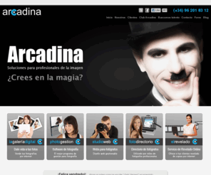 arcadina.info: arcadina / Diseño Web, software fotografia, galerias fotograficas, programa tienda fotografia / Inicio
Empresa informatica especializada en fotografia. Software de gestion para laboratorios, tiendas y estudios de fotografia, galerias fotograficas en internet, web para fotografos, web para empresas de f. Inicio