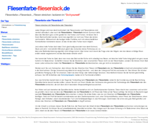 fliesenfarbe-fliesenlack.de: Informationen über Fliesenfarbe, Fliesenlack, Fliesen streichen, Fliesen lackieren
Tipps zu Fliesenfarbe, Fliesenlack, Fliesen streichen und Fliesen lackieren und deren Handhabung