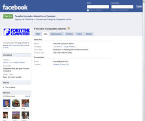 forsythecomputers.com: Incompatible Browser | Facebook
 Facebook is a social utility that connects people with friends and others who work, study and live around them. People use Facebook to keep up with friends, upload an unlimited number of photos, post links and videos, and learn more about the people they meet.