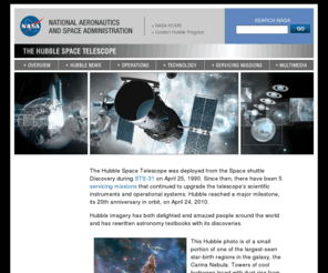 nabdevelopments.com: Main Hubble Page
This web site describes the Hubble Space Telescope and its oerations, images, and results.