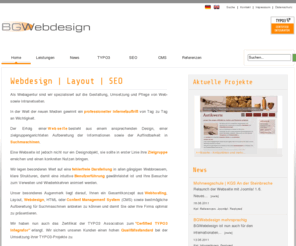 bgwebdesign.de: Home | BGWebdesign
Internetagentur aus Bergisch Gladbach bei Köln, spezialisiert auf Gestaltung, Programmierung und Pflege von Web- und Intranetseiten. Gesamtkonzept aus Webhosting, Webdesign, HTML oder Contentmanagementsysteme sowie ECommerce.