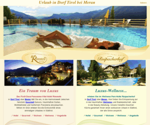 hotel-rimmele.com: URLAUB IN DORF TIROL │ 4 STERNE WELLNESSHOTEL
HOTEL RIMMELE & HOTEL RUIPACHERHOF: First Class Wellnesshotels in Dorf Tirol bei Meran in wunderschöner Panoramalage. 4 Sterne für Ihren Urlaub in Südtirol.
