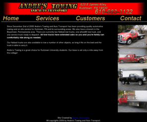 andrestowing.com: Andre's Towing - Serving Kutztown and Its Surrounding Areas
Andre's Towing and Auto Transport is a towing company based out of Kutztown, Pennsylvania near Kutztown University.