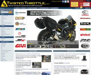 twistthethrottle.com: TwistedThrottle.com
Twisted Throttle LLC. - Sport and Adventure Touring Equipment - North American importer and distributor for SW-Motech, MRA Windscreens, Bags-Connection Electric Tankbags, Barkbusters Hand Guards, Kaoko Throttle Locks, Denali LED headlights, Micatech luggage, Techmounts, dealer for GIVI USA, Gerbing Heated Clothing, and more! We offer the best selection of motorcycle hard luggage, windscreens, centerstands, and crashbars for metric bikes on the Internet!