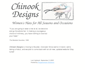 chinook-designs.com: Chinook Designs - Women's Hats for all Seasons and Occasions
Chinook Designs - Women's Hats for all 
	Seasons and Occasions