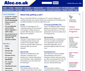 alec.co.uk: Alec's free cv / resume, job search, interview and careers advice uk
FREE CV / resume, job search, interview and careers advice. Links to 100,000  UK job vacancies. Professional CV writing service.