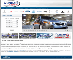 duncanauto.net: Duncan Automotive Network | New Acura, Chrysler, Dodge, Ford, Honda, Hyundai, Jeep, Lincoln, Mazda, Mercury, Suzuki dealership in Christiansburg, VA 24073
Christiansburg, VA New, Duncan Automotive Network sells and services Acura, Chrysler, Dodge, Ford, Honda, Hyundai, Jeep, Lincoln, Mazda, Mercury, Suzuki vehicles in the greater Christiansburg