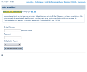 anonmails.de: anonmails.de - Einweg E-Mail Adresse
E-Mail Adressen für den einmaligen Gebrauch