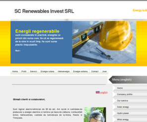 renewables-invest.com: Flashsplash
Firma S.C. RENEWABLES INVEST SRL are ca obiect de activitate dezvoltarea de proiecte de producere de energie electrica din surse regenerabile.
