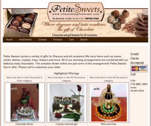 chocolategiftsisrael.com: Send Purim baskets and platters to someone in Israel - Chocolate Gifts Israel
Petite Sweets - Send Beautiful Chocolate Arrangements to Friends and Family in Israel