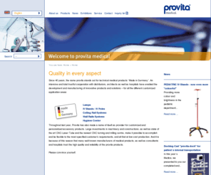 infusion-stand.com: provita-medical - Lamps - IV-Poles - Ceiling rail system - wall rail system
Provita stands out now, for more than 50 years for medical-technical products as Made in Germany. Our products: Lamps, IV-Poles, Ceiling rail system, wall rail system