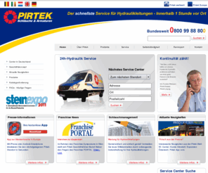 pirtek.de: Pirtek: Europa's grÃ¶Ãter Anbieter fÃ¼r den mobilen Hydraulikservice | Pirtek - SchlÃ¤uche & Armaturen
Pirtek ist mit derzeit 48 Service Centern und rund 200 Werkstattwagen bundesweit der grÃ¶Ãte Dienstleister fÃ¼r den mobilen Hydraulikservice. Ãber die gebÃ¼hrenfreie Service Hotline 0800 9988800 gewÃ¤hrleistet Pirtek 365 Tage im Jahr, sieben Tage die Woche un