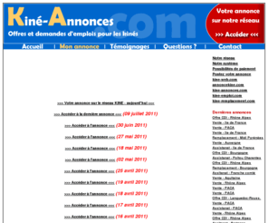 kine-annonces.com: Petites-Annonces pour kiné - Offres d'emplois, Vente de Cabinet, Matériel
kine-annonces.com