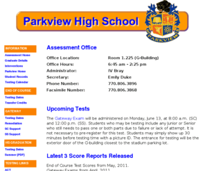 parkviewtesting.net: Parkview High School
The official website for Parkview High School in Lilburn, Georgia.