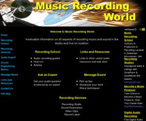 musicrecordingworld.com: Music Recording World
Offers expert advice and tips on all aspects of audio recording. Music Recording Tips and Advice For the Home Studio and Pro Studio Engineers. Covering all aspects of recording from setting up your studio to microphone techniques, laying down tracks, mixing and mastering and much more.