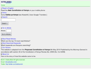 katiba.mobi: Katiba.Mobi - Home
The New Constitution of Kenya on your mobile phone in English and Kiswahili